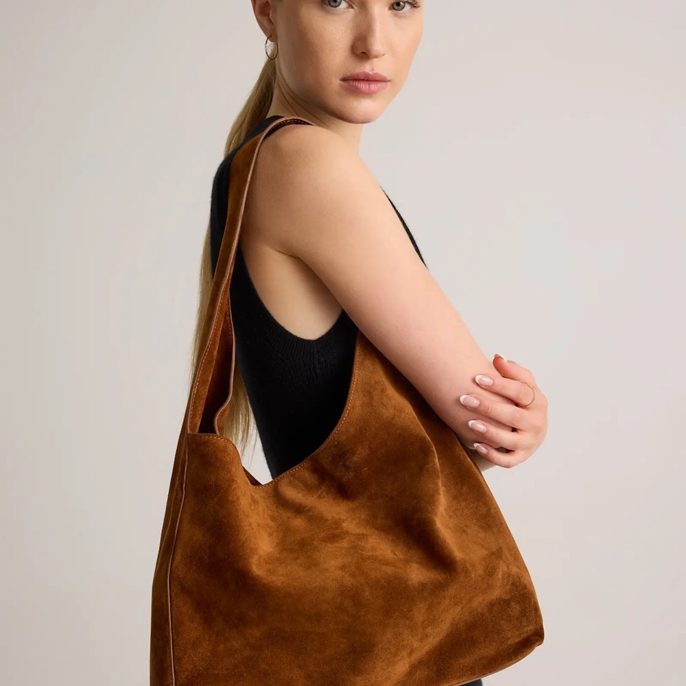 Italian Suede Slouchy Shoulder Bag in Whiskey - Picture 2 of 11